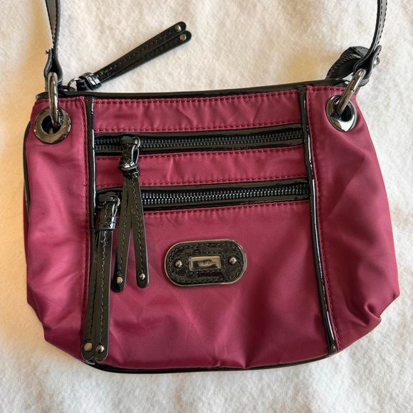 Rafe New York Patent Leather Details Burgundy Canvas Shoulder Bag Purse - Picture 2 of 11